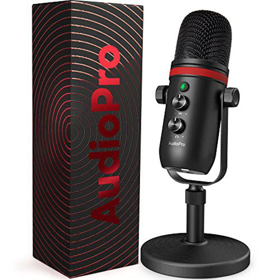 Picture of AUDIOPRO USB Microphone - Computer Condenser Gaming Mic for PC/Laptop/Phone/PS4/5, Headphone Output, Volume Control, USB Type C Plug and Play, LED Mute Button, for Streaming, Podcast, Studio Recording