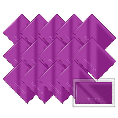 Picture of Metene 15 Pack Microfiber Cleaning Cloths (6"x7") in Individual Vinyl Pouches | Glasses Cleaning Cloth for Eyeglasses, Phone, Screens, Camera Lens and Other Delicate Surfaces Cleaner (Purple)