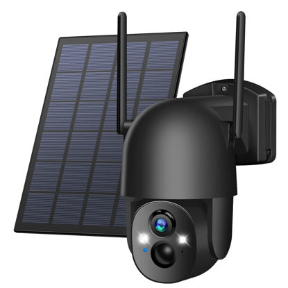 Picture of Poyasilon Solar Wireless Outdoor, 3MP 2K FHD 2.4G Wi-Fi 355° View Pan Tilt Security Cameras with AI Motion Detection, Siren, Two-Way Audio (Black)