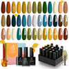 Picture of Beetles 20Pcs Gel Nail Polish Kit with Base Gel Top Coat Gift for Women, Glamping Trip Emerald Green Orange Brown Blue Golden Holiday Polish Set, Soak off UV DIY Manicure