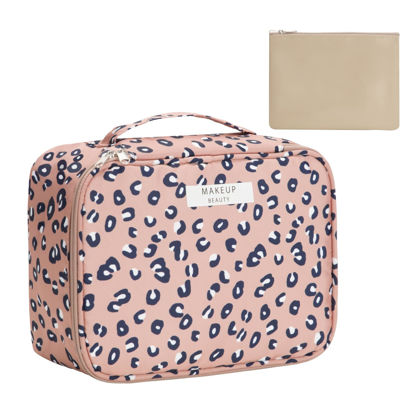 Picture of Queboom Travel Makeup Bag Cosmetic Bag Makeup Bag Toiletry bag for women and girls (Pink Leopard)