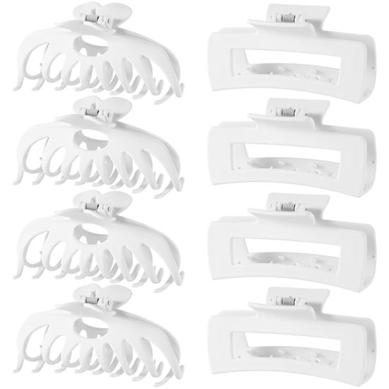 Picture of LuSeren Hair Clips for Women 4.3 Inch Large Hair Claw Clips for Women Thin Thick Curly Hair, Big Matte Banana Clips,Strong Hold jaw clips,White