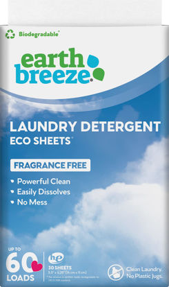 Picture of Earth Breeze Laundry Detergent Sheets - Fragrance Free - No Plastic Jug (60 Loads) 30 Sheets, Liquidless Technology