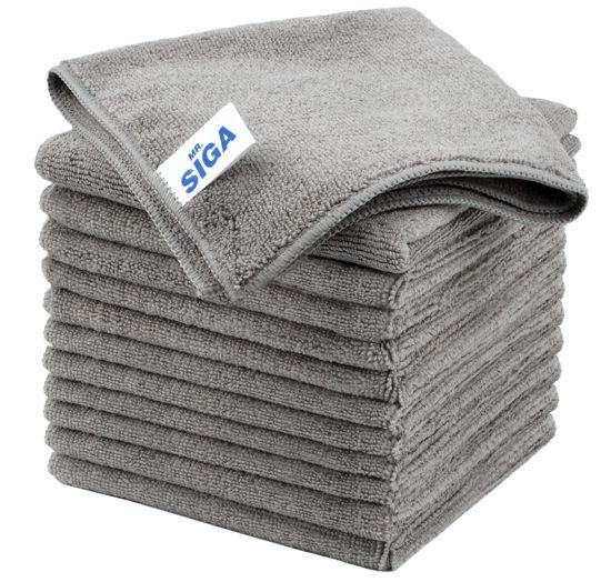 Picture of MR.SIGA Microfiber Cleaning Cloth, All-Purpose Microfiber Towels, Streak Free Cleaning Rags, Pack of 12, Grey, Size 32 x 32 cm(12.6 x 12.6 inch)