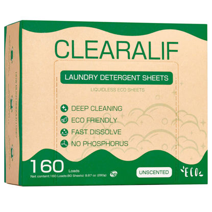 Picture of CLEARALIF Laundry Detergent Sheets up to 160 Loads (80sheets), Unscented, Laundry Detergent Strips Eco Friendly & Hypoallergenic