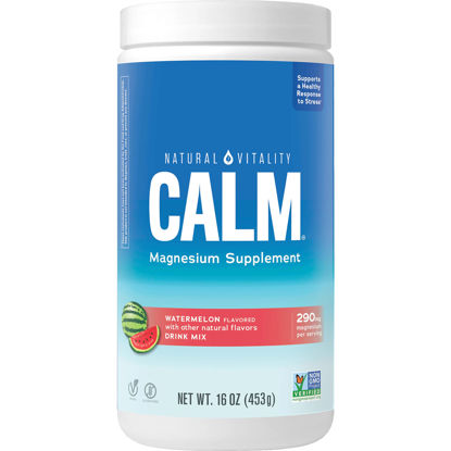 Picture of Natural Vitality Calm, Magnesium Citrate Supplement, Drink Mix Powder Supports a Healthy Response to Stress, Gluten Free, Vegan, & Non-GMO, Watermelon, 16 Oz