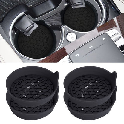 Car Cup Holder Coaster, 2 Pack Universal Anti-Slip Shockproof Car Coasters,  2.75 inch PVC Cup Holder Insert Coaster, Car Interior Accessories for Car,  SUV, Truck (Black) 