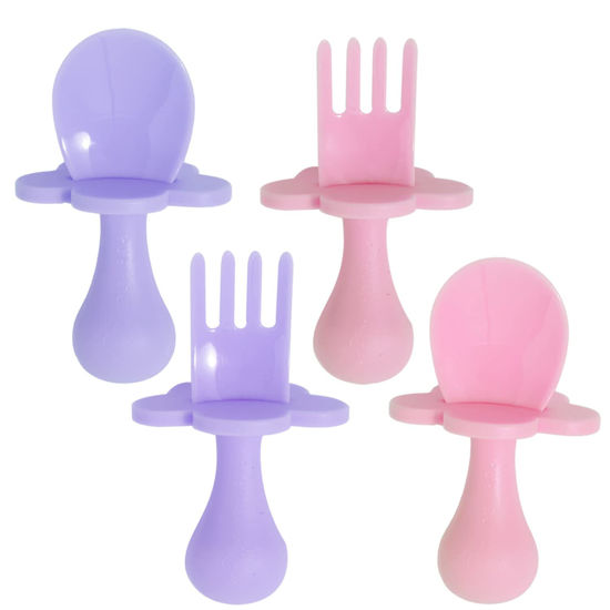 Picture of grabease Baby and Toddler Self-Feeding Utensils, Prevent Choking, Baby-Led Weaning, BPA, Phthalates, 2 Sets, Blush & Lavender