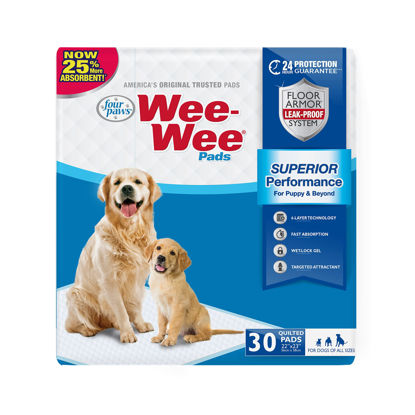 Picture of Four Paws Wee-Wee Superior Performance Pee Pads for Dogs - Dog & Puppy Pads for Potty Training - Dog Housebreaking & Puppy Supplies - 22" x 23" (30 Count)