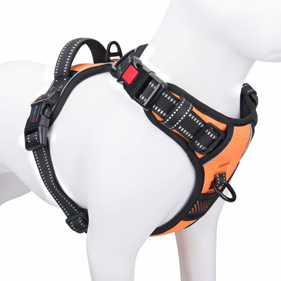 Picture of PHOEPET Reflective Dog Harness Large Breed Adjustable No Pull Vest with with Handle 2 Metal Rings 3 Buckles [Easy to Put on & Take Off](XL, Orange)