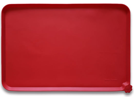 Picture of Hoki Found L Silicone Pet Food Mats Tray - Non Slip Pet Dog Cat Bowl Mats Placemat - Dog Pet Cat Feeding Mat - Waterproof Dog Cat Food Mats -Pet Water Mats for Carpet - Classic red