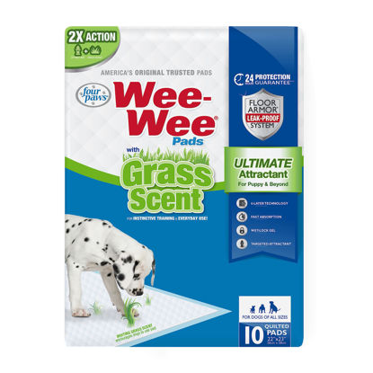 Picture of Four Paws Wee-Wee Ultimate Attractant Dog Pee Pads with Grass Scent - Scented Dog & Puppy Pads for Potty Training - Dog Housebreaking & Puppy Supplies - 22" x 23" (10 Count)