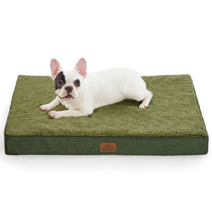 Picture of Bedsure Medium Dog Bed for Medium Dogs - Orthopedic Dog Beds with Removable Washable Cover, Egg Crate Foam Pet Bed Mat, Suitable for Dogs Up to 35lbs, Dark Green