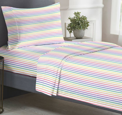 Picture of California Design Den Rainbow Stripe Twin Sheets Set, 100% Cotton Sheets, Luxury 400 Thread Count Sateen (Rainbow Striped Sheets)