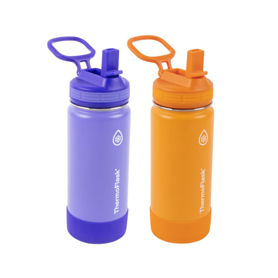 Picture of ThermoFlask Double Wall Vacuum Insulated Stainless Steel 2-Pack of Water Bottles, 16 Ounce, Purple/Orange