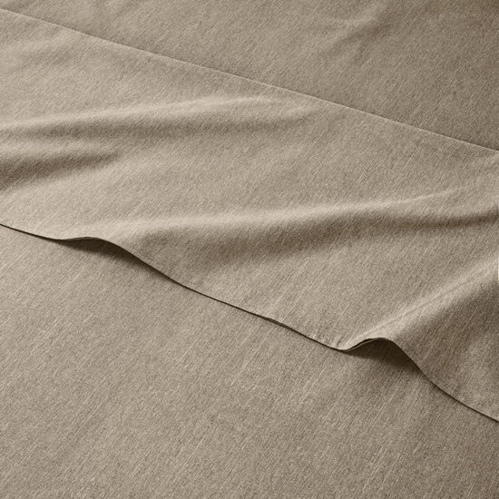 Picture of Queen Size Sheet Set - Breathable & Cooling Sheets - Softer Than Jersey Cotton - Same Look as Jersey Knit Sheets & T-Shirt Sheets - Deep Pockets - 4 Piece Set - Wrinkle Free - Heathered Beige - 4PC