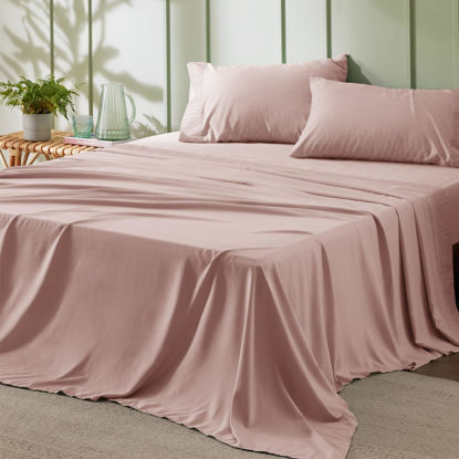 Picture of Bedsure Full Size Sheet Sets - Soft 1800 Sheets for Full Size Bed, 4 Pieces Hotel Luxury Dusty Pink Sheets Full, Easy Care Polyester Microfiber Cooling Bed Sheet Set