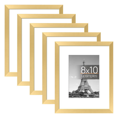 Picture of upsimples 8x10 Picture Frame Set of 5,Display Pictures 5x7 with Mat or Without Mat,Wall Gallery Photo Frames, Gold