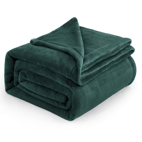 Picture of Bedsure Fleece Blanket Queen Blanket Emerald Green - Bed Blanket Soft Lightweight Plush Fuzzy Cozy Luxury Microfiber, 90x90 inches