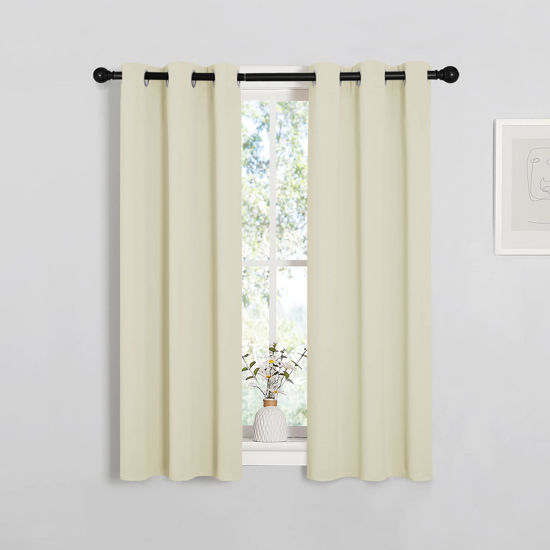 Picture of NICETOWN Room Darkening Short Curtain Panels for Small Window, Beige, 2 Panels, W29 x L40 -Inch, Thermal Insulated Grommet Room Darkening Draperies/Drapes for Window