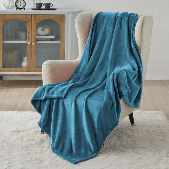 Picture of Bedsure Twin XL Fleece Blanket Dorm Bedding - Lightweight Soft Cozy Blankets for Bed, Sofa, Couch, Travel, Camping, Teal Blue, 66"x90"