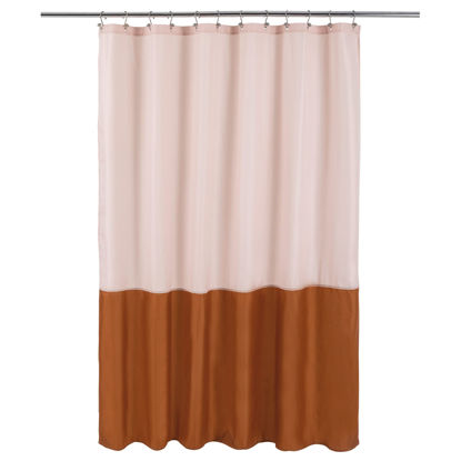 Picture of ALYVIA SPRING Waterproof Fabric Shower Curtain Liner - Soft & Light-Weight Cloth Shower Liner, 3 Bottom Magnets, Hotel Quality & Machine Washable - Standard Size 72x72, Pink and Orange