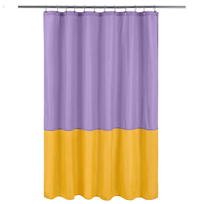 Picture of ALYVIA SPRING Waterproof Fabric Shower Curtain Liner - Soft & Light-Weight Cloth Shower Liner, 3 Bottom Magnets, Hotel Quality & Machine Washable - Standard Size 72x72, Lavender and Yellow