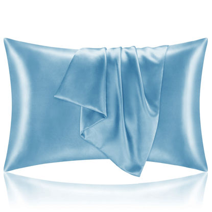 Picture of BEDELITE Satin Pillowcase for Hair and Skin, King Pillow Cases Set of 2 Pack, Super Soft Silky Blue Pillow Case with Envelope Closure (20x36 Inches)