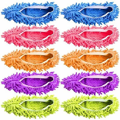 Picture of Tamicy Mop Slippers Shoes 5 Pairs (10 Pieces) - Microfiber Cleaning House Mop Slippers Floor Cleaning Tools Shoe Cover Soft Washable Reusable Microfiber Foot Socks Floor Cleaning Tools Shoe Cover