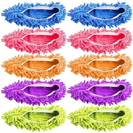 Picture of Tamicy Mop Slippers Shoes 5 Pairs (10 Pieces) - Microfiber Cleaning House Mop Slippers Floor Cleaning Tools Shoe Cover Soft Washable Reusable Microfiber Foot Socks Floor Cleaning Tools Shoe Cover