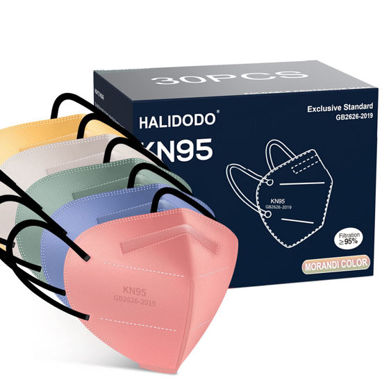 Picture of HALIDODO KN95 Face Masks, 30 Packs Individually Wrapped 5-Plyer Cup Dust Face Masks, Breathable Mask for Women Men, Morandi Color