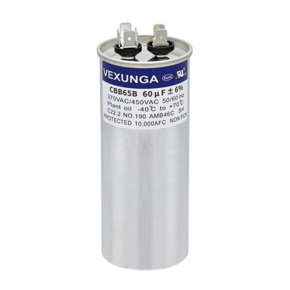 Picture of VEXUNGA 60uF 60 MFD 370VAC 440VAC 450VAC 50/60Hz CBB65 CBB65B Run Start Capacitor for AC Unit Fan Motor Start or Pool Pump or Air Condenser Straight Cool