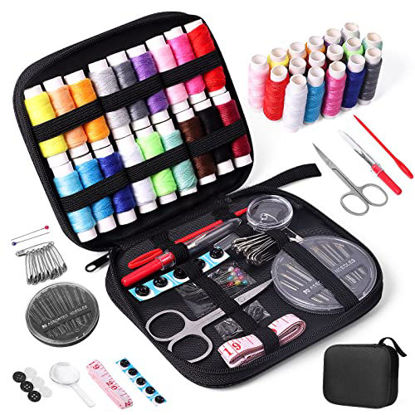 Picture of JUNING Sewing Kit with Case Portable Sewing Supplies for Home Traveler, Adults, Beginner, Emergency, Kids Contains Thread, Scissors, Needles, Measure etc