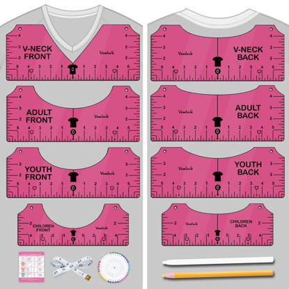 Picture of Tshirt Ruler Guide for Vinyl Alignment: T Shirt Rulers to Center Designs, Tee Shirt Alignment Tools for Heat Press, Sewing Accessories HTV Heat Transfer Vinyl, V-Neck Adult Front Back Measurement