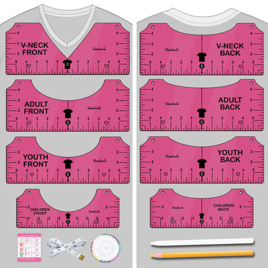 Tshirt Ruler Guide for Alignment, TShirt Rulers to Center Designs,  Alignment Tool with Soft Tape Measure,Pencil 