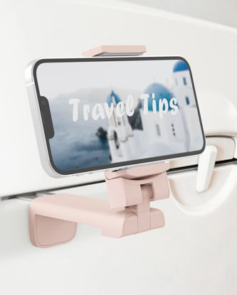 Picture of MiiKARE Airplane Travel Essentials Phone Holder, Universal Handsfree Phone Mount for Flying with 360 Degree Rotation, Travel Accessory for Airplane, Travel Must Haves Phone Stand for Desk, Table-Pink