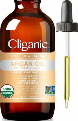 Picture of Cliganic USDA Organic Argan Oil, 100% Pure | for Hair, Face & Skin | Natural Cold Pressed Carrier Oil, Imported from Morocco