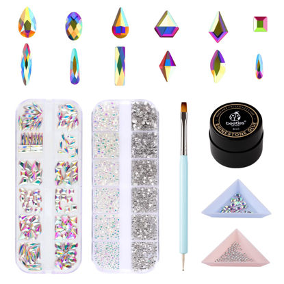 Picture of Beetles Gel Polish Nail Art Rhinestones Glue Set Crystal Glass AB Rhinestone Gems (120 + 3456 Pcs) and Nail Gem Glue For Nails Decoration with Nail Rhinestone Gel Nail Brush Holiday Nails