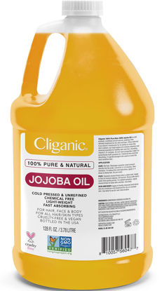 Picture of Cliganic Jojoba Oil Non-GMO, Bulk Gallon 128oz | 100% Pure, Natural Cold Pressed Unrefined Hexane Free Oil for Hair & Face