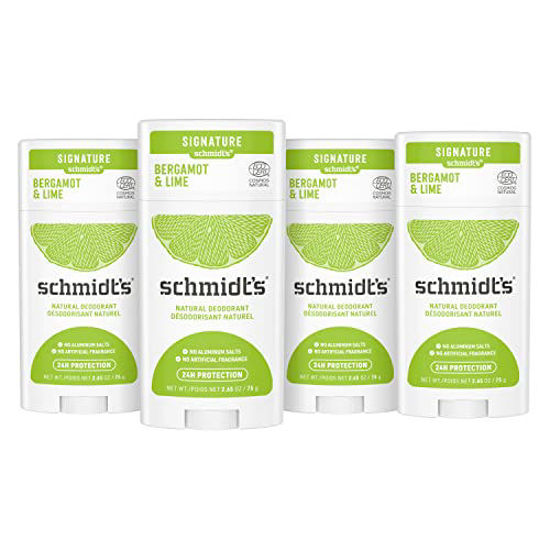 Picture of Schmidt's Aluminum Free Natural Deodorant For Women and Men, Bergamot & Lime with 24 Hour Odor Protection, Certified Cruelty Free, Vegan Deodorant, 2.65oz 4-pk