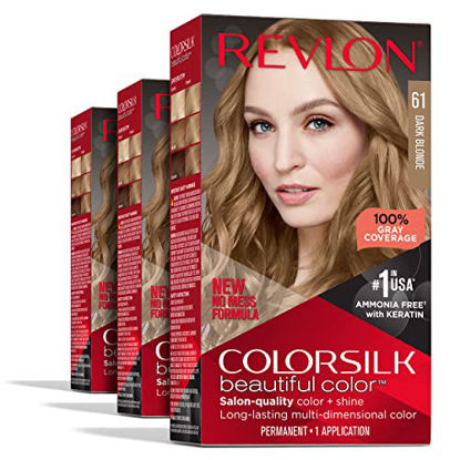 Picture of Revlon Permanent Hair Color, Permanent Blonde Hair Dye, Colorsilk with 100% Gray Coverage, Ammonia-Free, Keratin and Amino Acids, Blonde Shades (Pack of 3)