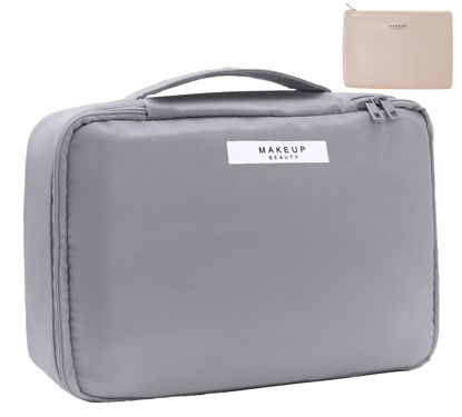 Picture of Queboom Travel Makeup Bag Cosmetic Bag Makeup Bag Toiletry bag for women and girls (Grey)