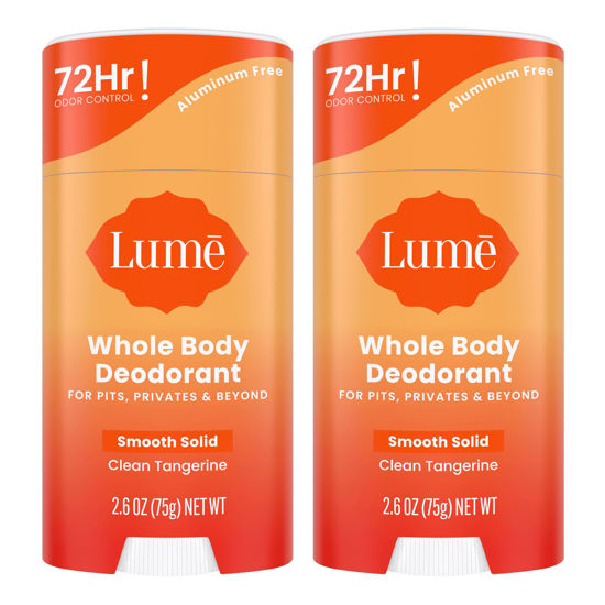 Picture of Lume Whole Body Deodorant - Smooth Solid Stick - 72 Hour Odor Control - Aluminum Free, Baking Soda Free and Skin Safe - 2.6 Ounce (Pack of 2) (Clean Tangerine)