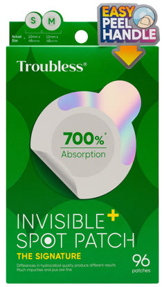 Picture of Troubless Invisible Pimple Spot Patch - Signature, Hydrocolloid Acne Patches for Face | Ultra Thin Acne Patches with Easy Peel Handle | Overnight Pimple Patches | Invisible ZitSticka | 2 Sizes, 96 Count (Pack of 1)