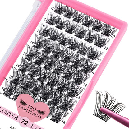 Picture of Lash Clusters, 72 Pcs Individual 12-18mix Cluster Lashes DIY Lash Extension Eyelash Clusters Volume Wispy Lashes Super Thin Band Reusable Soft & Comfortable(Volume-D-12-18 mix)