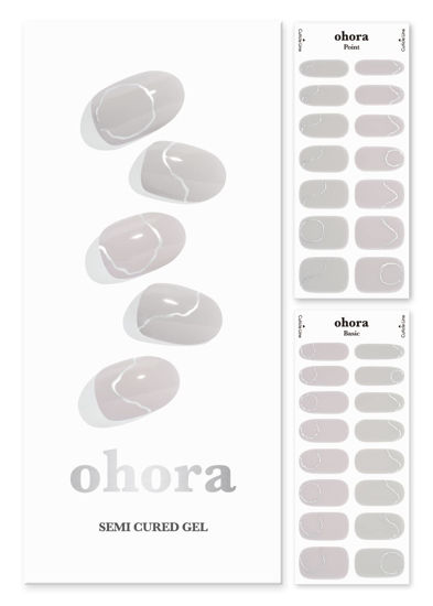 Picture of ohora Semi Cured Gel Nail Strips (N Silky Way) - Works with Any Nail Lamps, Salon-Quality, Long Lasting, Easy to Apply & Remove - Includes 2 Prep Pads, Nail File & Wooden Stick