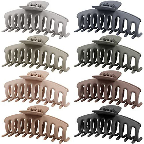 Picture of TOCESS Hair Claw Clips for Women - Large Hair Claw Clips for Thin Thick Hair Big Neutral Claw Hair Clips for Curly Hair Matte Nonslip Strong Hold 4.33 Inch Jumbo Claws Jaw Clips Set (8 Pcs)