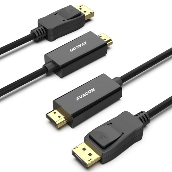 Picture of AVACON DisplayPort to HDMI 6 Feet Gold-Plated Cable 2 Pack, Display Port to HDMI Adapter Male to Male Black