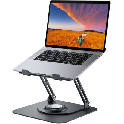 Picture of JOYEKY Laptop Stand for Desk, Adjustable Computer Stand with 360° Rotating Base, Ergonomic Laptop Riser for Collaborative Work, Foldable & Portable Laptop Stand, fits for All 10-17" Laptops