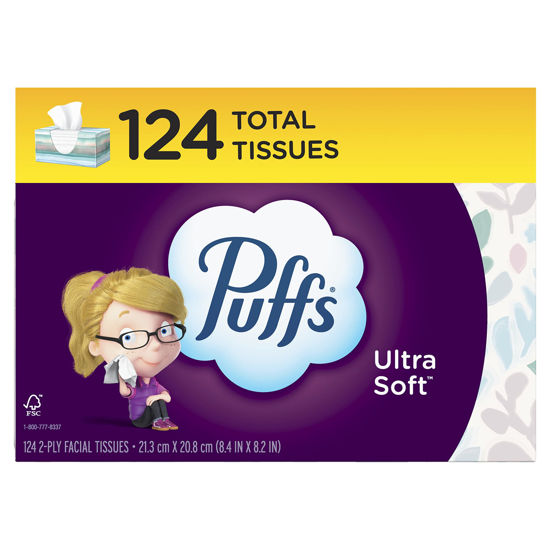 Picture of Puffs Ultra Soft Non-Lotion Facial Tissues, 1 Family Box, 124 Tissues Per Box